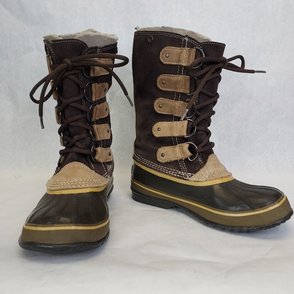 Sorel Winter Boots Women 8 Joan of Arctic Waterproof Felt Lined Brown Suede Snow